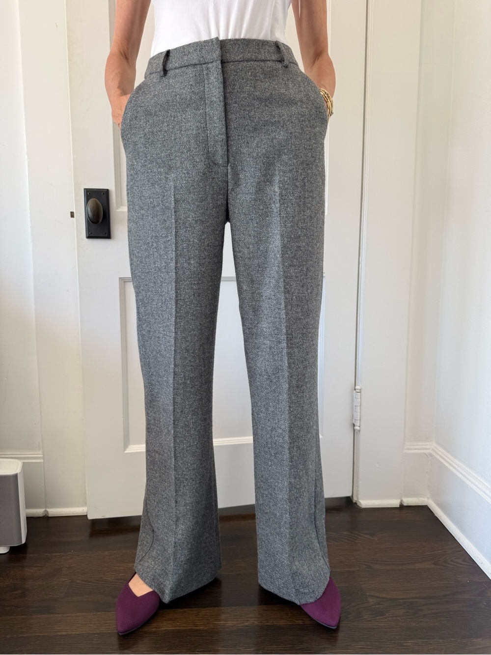 Sezane Gray Wide-Leg Wool Trousers